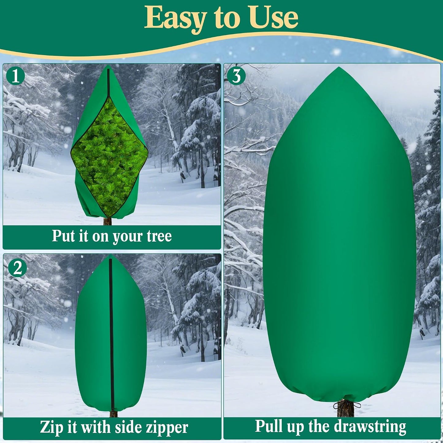 Zip A Tree Cover Freeze Protection, Thick Plant Protection Cover Bags for Outdoor Plants with Drawstring, Zip-Up Frost Blankets for Cedars, Juniper, Cypress Trees and Christmas Tree (1, Green)