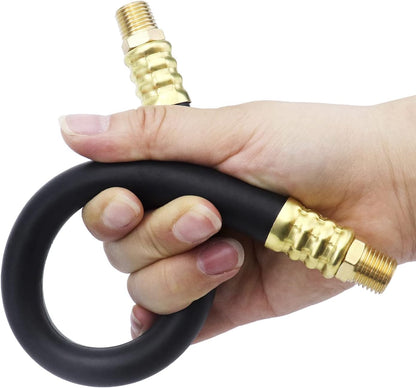 Air Compressor Hose, 3/8" X 15" Air Hose, 300 PSI Max Working Pressure, 1/4" Male NPT To 1/4" Male NPT Connections, 2 Pack