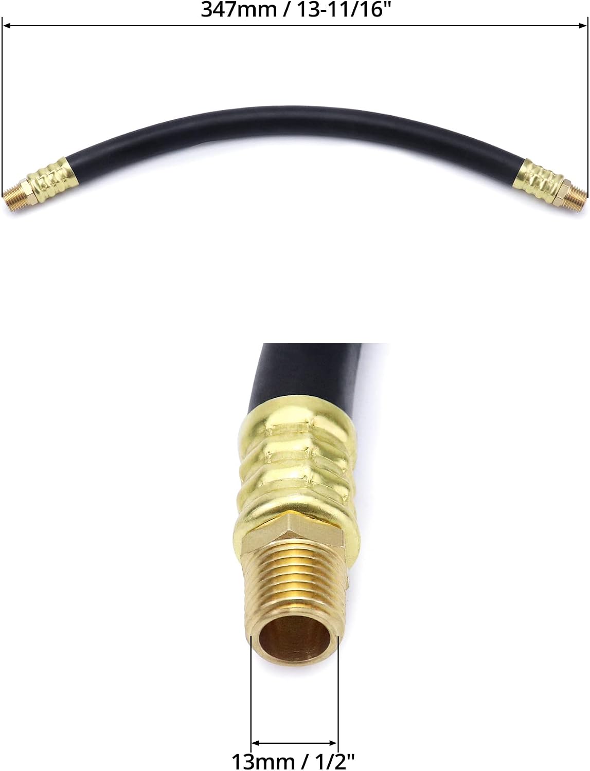 Air Compressor Hose, 3/8" X 15" Air Hose, 300 PSI Max Working Pressure, 1/4" Male NPT To 1/4" Male NPT Connections, 2 Pack