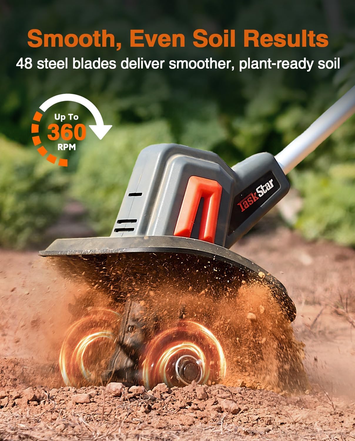 Cordless Tiller Cultivator for Gardening, Battery Powered Garden Rototiller