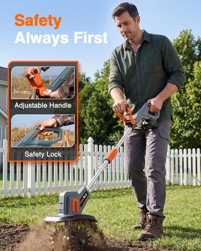 Cordless Tiller Cultivator for Gardening, Battery Powered Garden Rototiller