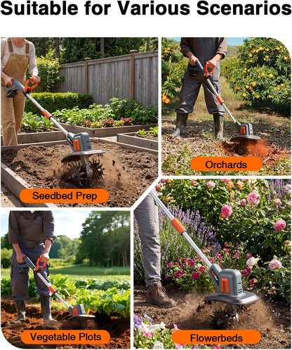 Cordless Tiller Cultivator for Gardening, Battery Powered Garden Rototiller