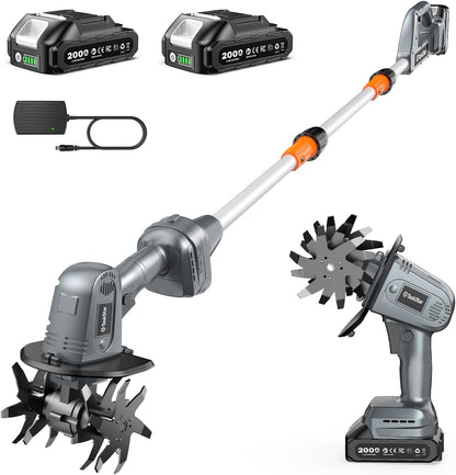 Cordless Tiller Cultivator for Gardening, Battery Powered Garden Rototiller