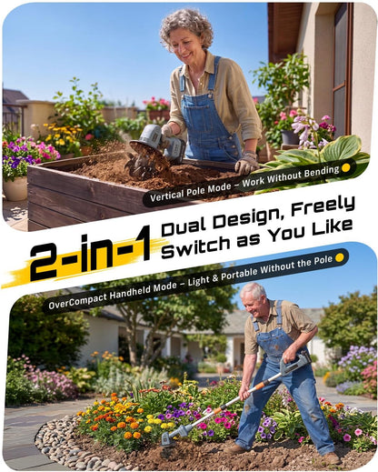 Cordless Tiller Cultivator for Gardening, Battery Powered Garden Rototiller
