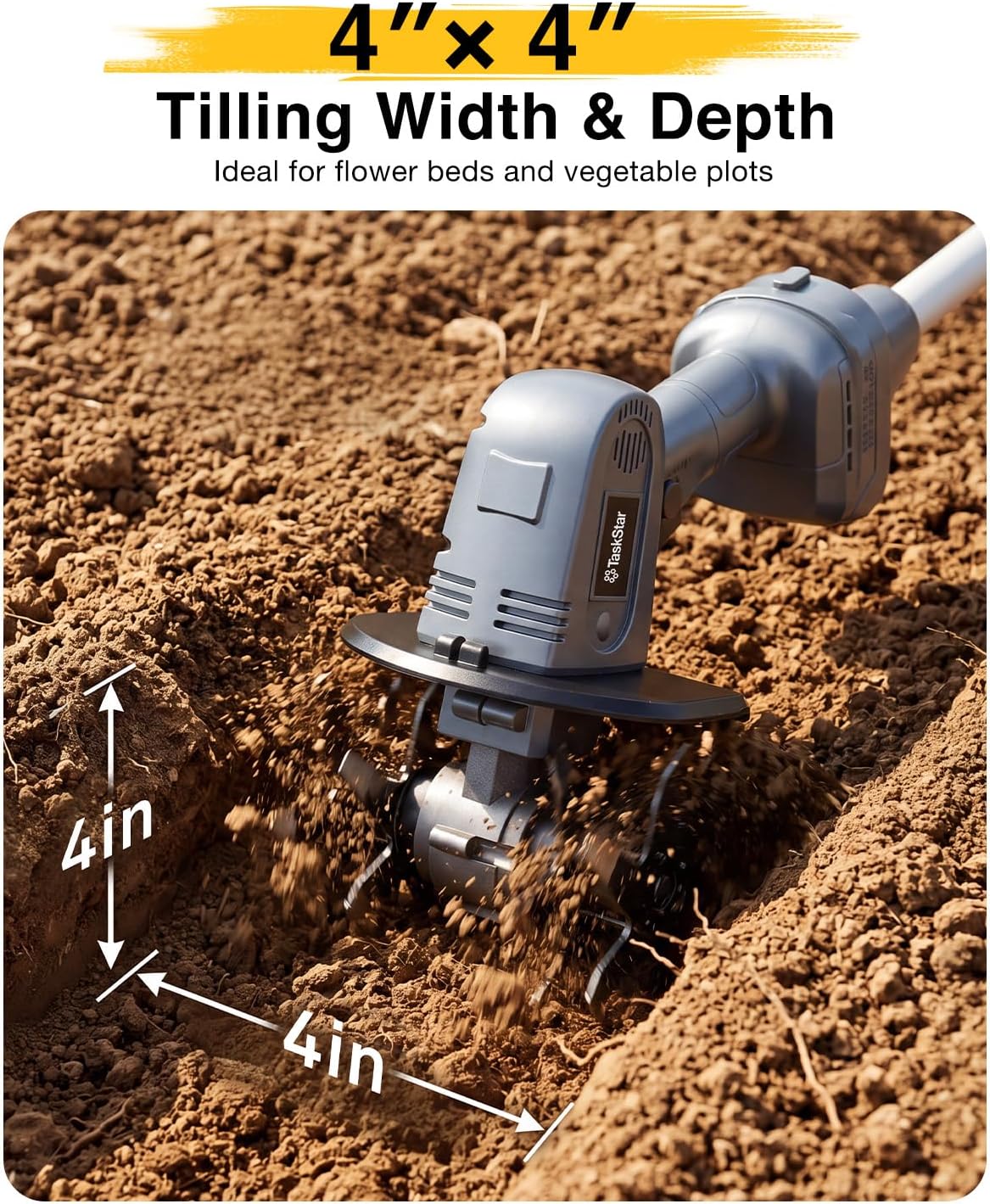 Cordless Tiller Cultivator for Gardening, Battery Powered Garden Rototiller