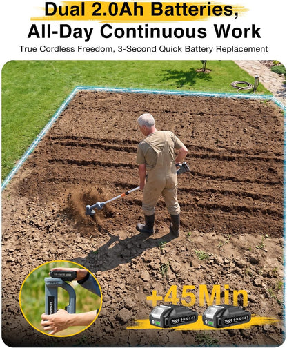 Cordless Tiller Cultivator for Gardening, Battery Powered Garden Rototiller