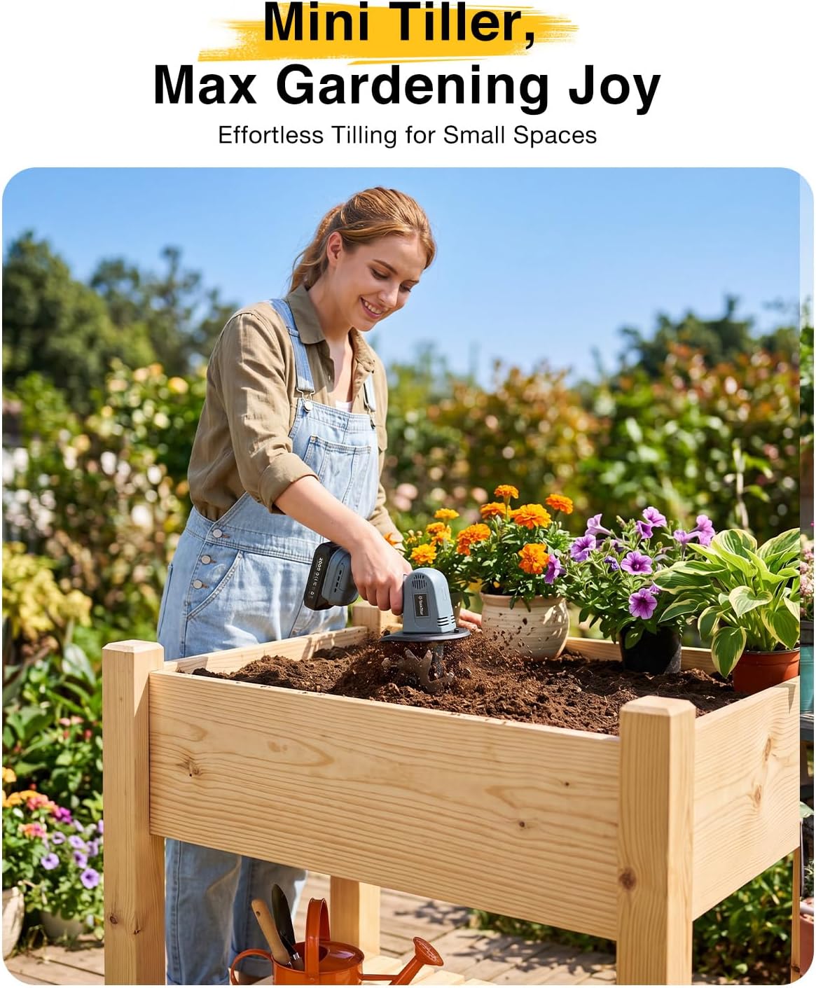 Cordless Tiller Cultivator for Gardening, Battery Powered Garden Rototiller