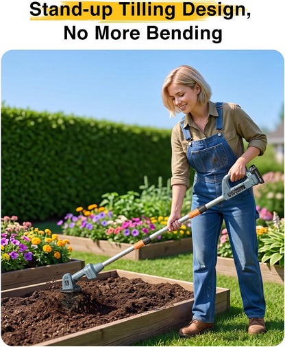Cordless Tiller Cultivator for Gardening, Battery Powered Garden Rototiller