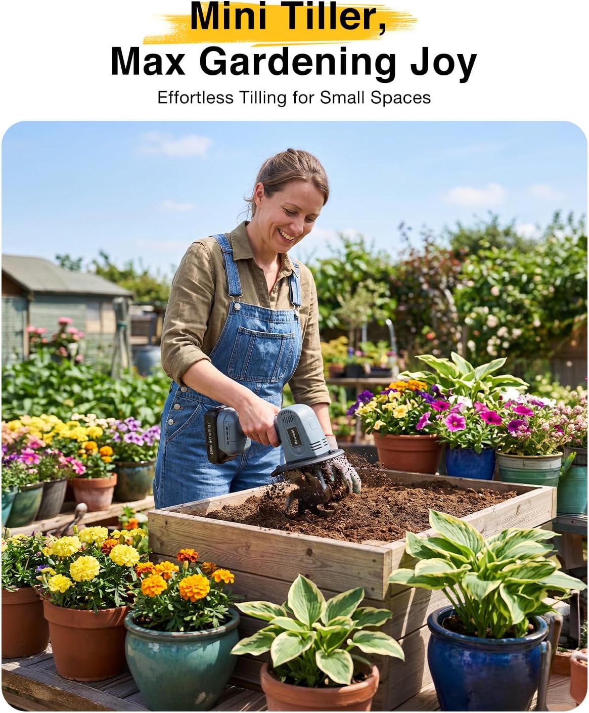 Cordless Tiller Cultivator for Gardening, Battery Powered Garden Rototiller