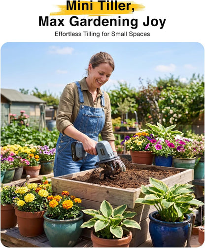 Cordless Tiller Cultivator for Gardening, Battery Powered Garden Rototiller
