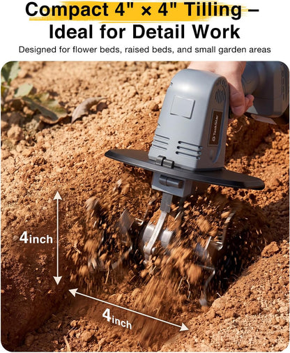 Cordless Tiller Cultivator for Gardening, Battery Powered Garden Rototiller