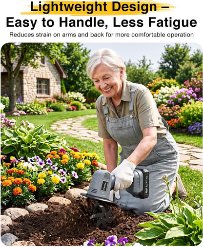 Cordless Tiller Cultivator for Gardening, Battery Powered Garden Rototiller