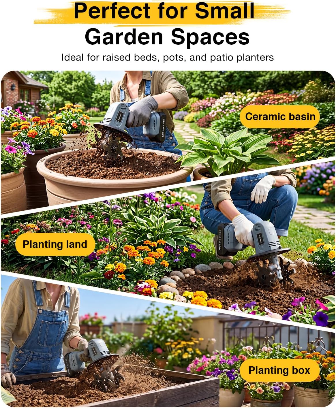 Cordless Tiller Cultivator for Gardening, Battery Powered Garden Rototiller