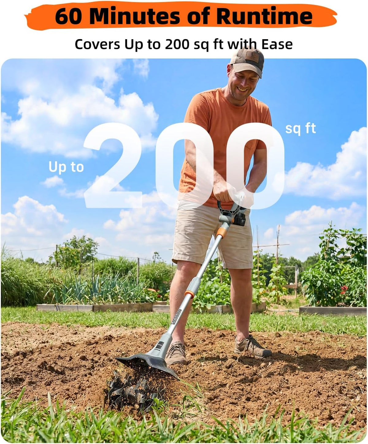 Cordless Tiller Cultivator for Gardening, Battery Powered Garden Rototiller