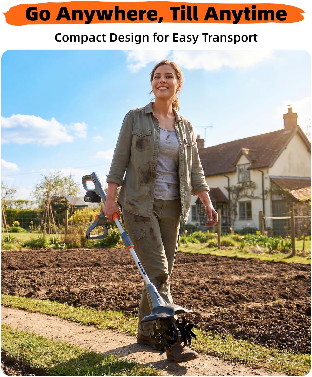 Cordless Tiller Cultivator for Gardening, Battery Powered Garden Rototiller