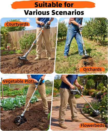 Cordless Tiller Cultivator for Gardening, Battery Powered Garden Rototiller