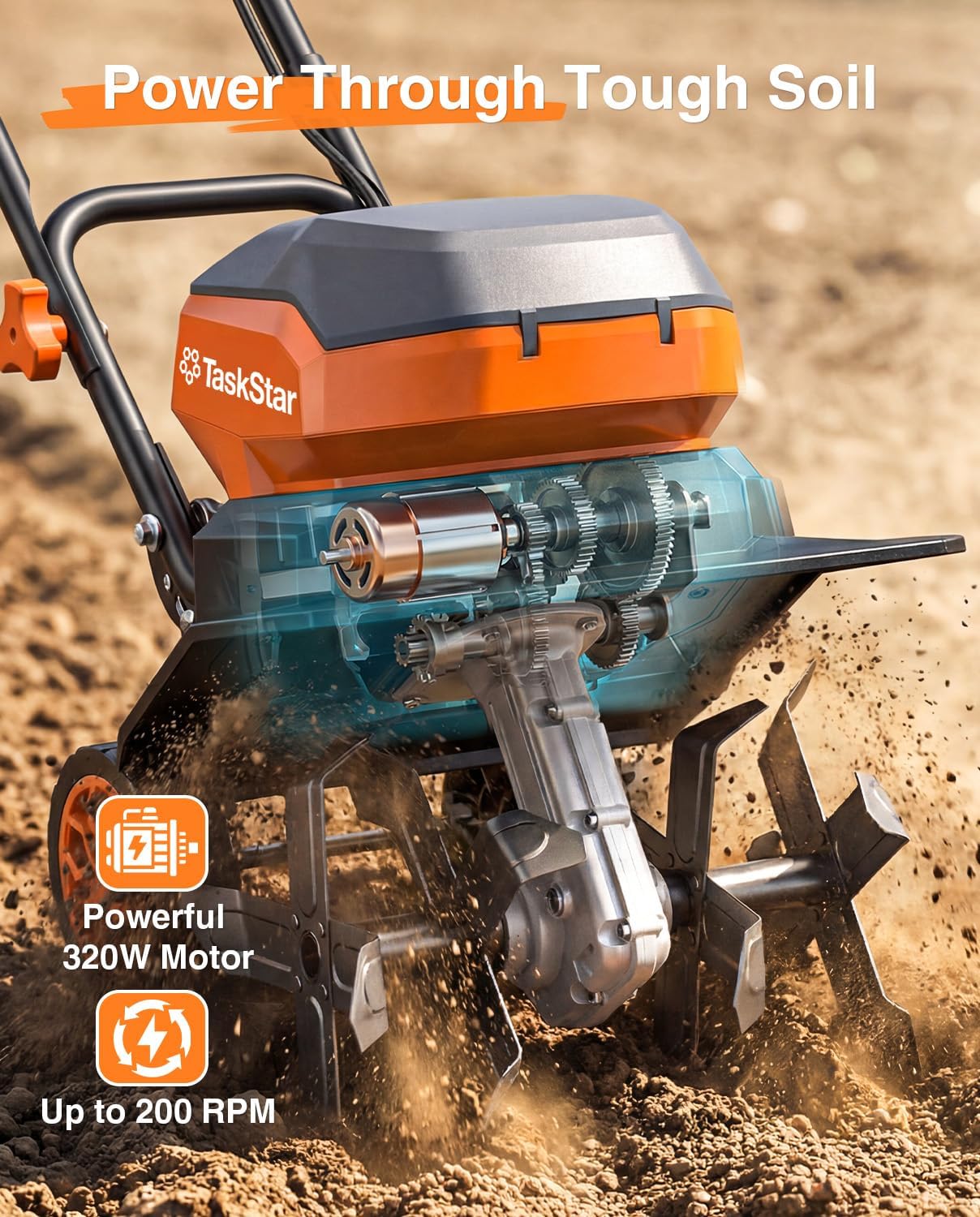 Cordless Tiller Cultivator for Gardening, Battery Powered Garden Rototiller