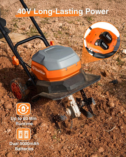 Cordless Tiller Cultivator for Gardening, Battery Powered Garden Rototiller