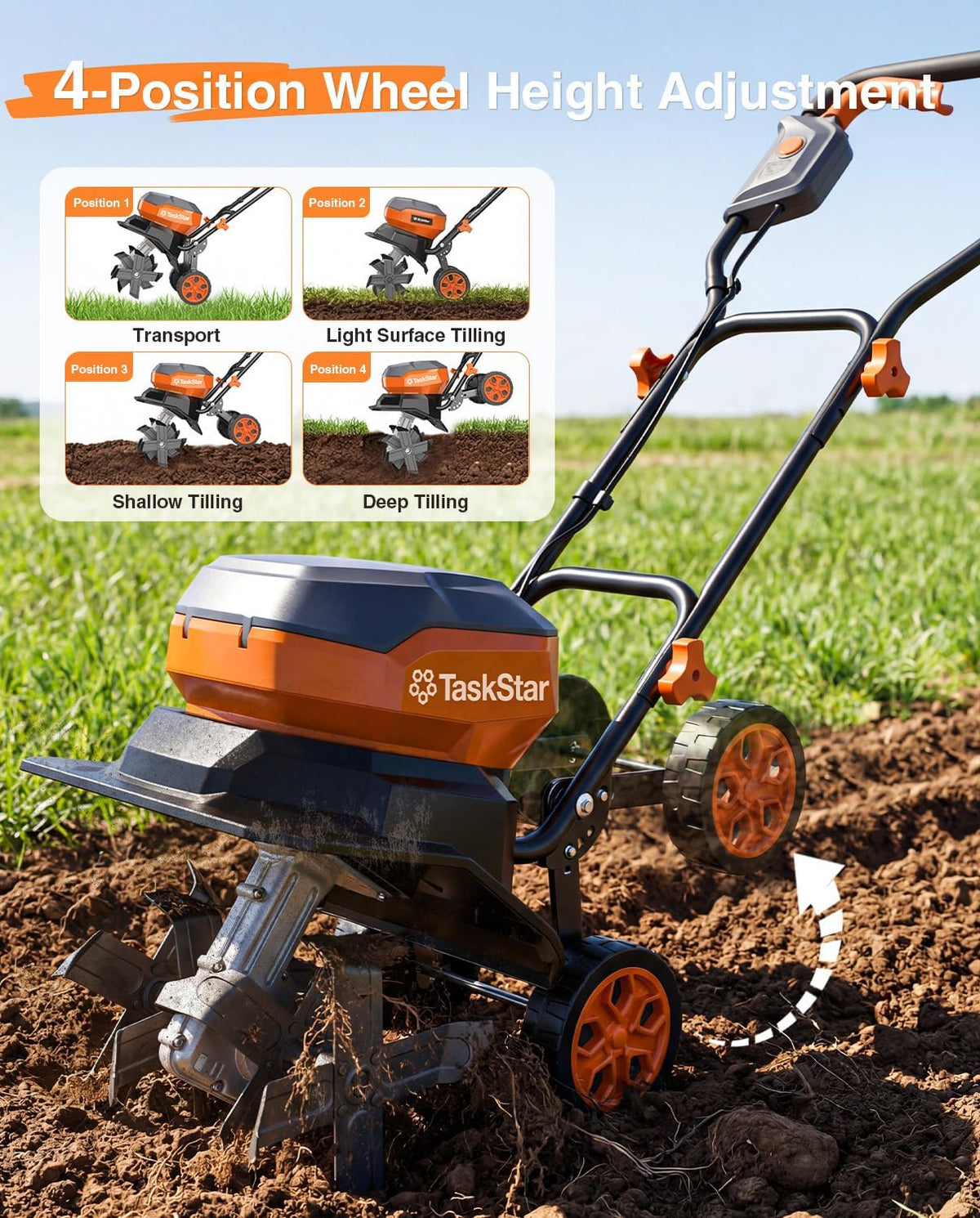 Cordless Tiller Cultivator for Gardening, Battery Powered Garden Rototiller
