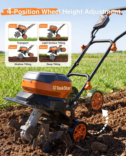 Cordless Tiller Cultivator for Gardening, Battery Powered Garden Rototiller
