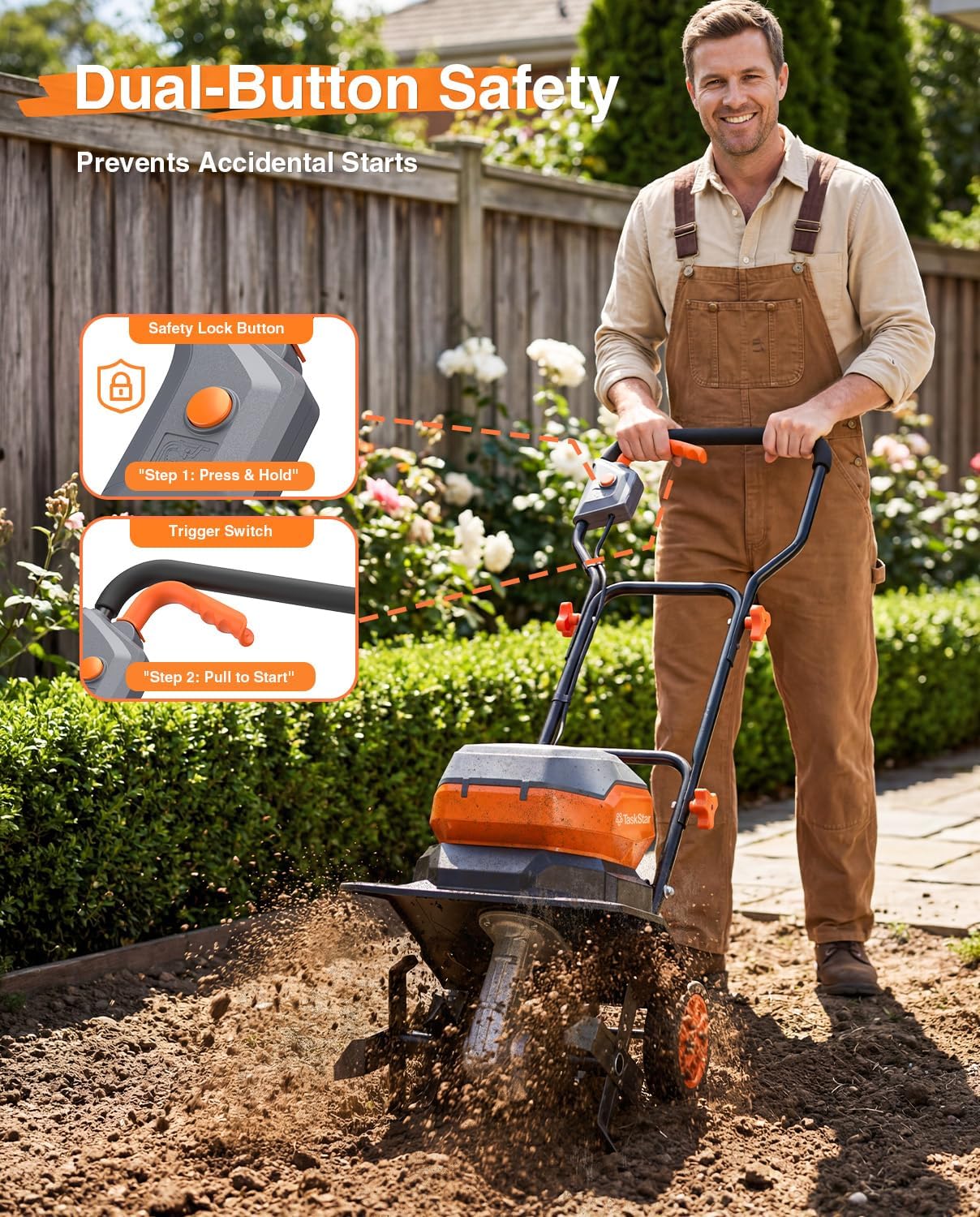 Cordless Tiller Cultivator for Gardening, Battery Powered Garden Rototiller
