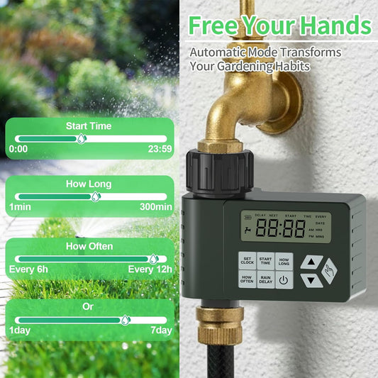 Hose Faucet Water Timer for Outdoor Garden, Ortis Programmable Sprinkler Timer with Rain Delay/Manual/Automatic Mode, IP67 Leak-Proof Design for Lawn Yard, 1 Outlet