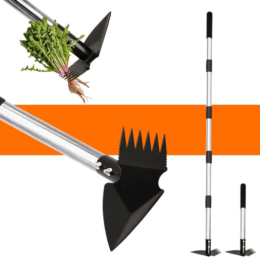 Weed Puller Tool with Long Handle, Weed Rake for Weeding, Hoe Garden Tool