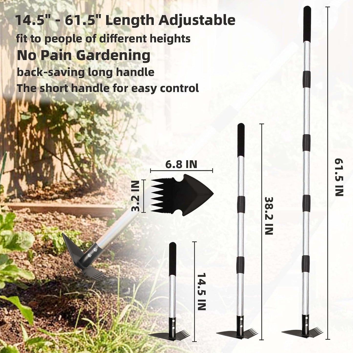 Weed Puller Tool with Long Handle, Weed Rake for Weeding, Hoe Garden Tool