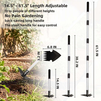 Weed Puller Tool with Long Handle, Weed Rake for Weeding, Hoe Garden Tool