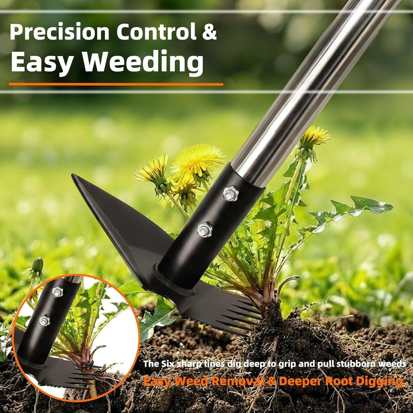 Weed Puller Tool with Long Handle, Weed Rake for Weeding, Hoe Garden Tool