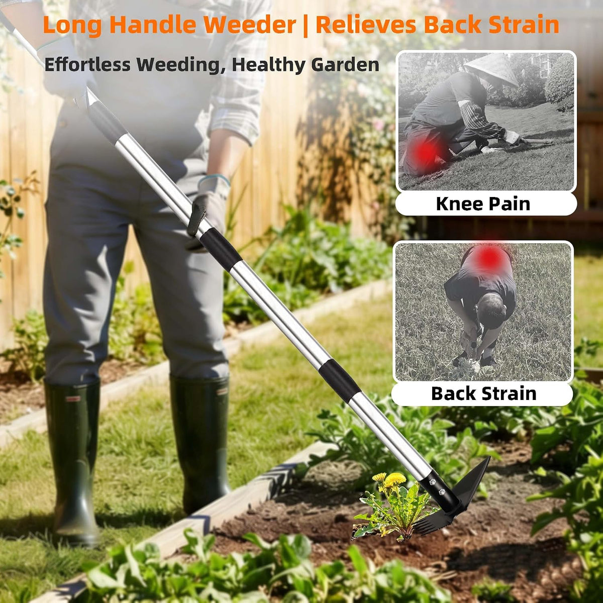 Weed Puller Tool with Long Handle, Weed Rake for Weeding, Hoe Garden Tool
