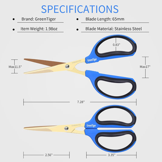 Garden Scissors, 65mm Extra-Long Blade, Golden Titanium Coating Pruning Shears, Sharp Precision-ground Stainless Steel Bonsai Shears, Suit for Garden and Home