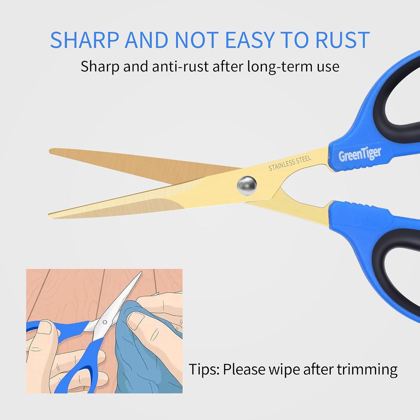 Garden Scissors, 65mm Extra-Long Blade, Golden Titanium Coating Pruning Shears, Sharp Precision-ground Stainless Steel Bonsai Shears, Suit for Garden and Home