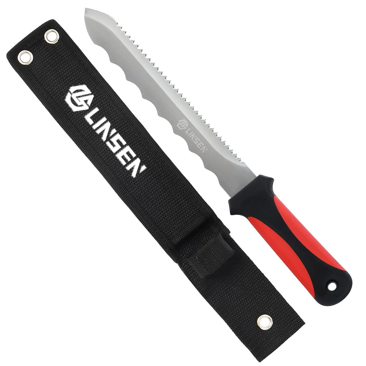 Linsen-Outdoor Stainless Steel Garden Knife with 7.8" Blade, Double Side Utility Sod Cutter Lawn Repair Garden Knife with Nylon Sheath