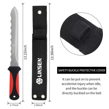 Linsen-Outdoor Stainless Steel Garden Knife with 7.8" Blade, Double Side Utility Sod Cutter Lawn Repair Garden Knife with Nylon Sheath