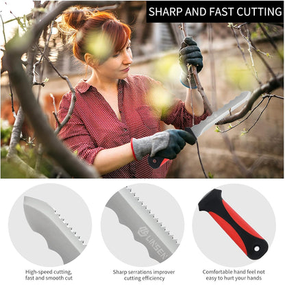 Linsen-Outdoor Stainless Steel Garden Knife with 7.8" Blade, Double Side Utility Sod Cutter Lawn Repair Garden Knife with Nylon Sheath