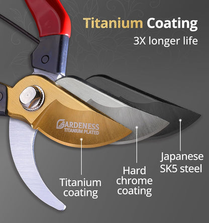 Titanium Pruning Shears, Lightweight SK5 Bypass Garden Secateurs – Easy-Grip Hand Pruners for Women, Roses, Bonsai, Trimming & Everyday Gardening, Floral & Yard Work, Arthritis Friendly