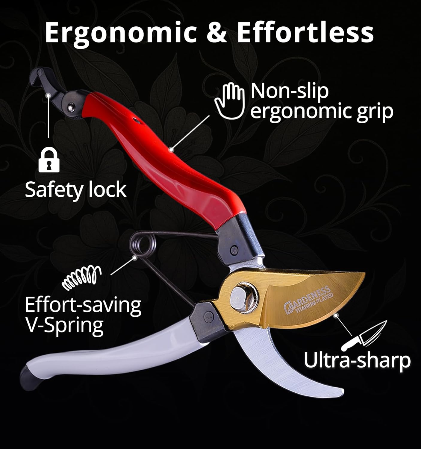 Titanium Pruning Shears, Lightweight SK5 Bypass Garden Secateurs – Easy-Grip Hand Pruners for Women, Roses, Bonsai, Trimming & Everyday Gardening, Floral & Yard Work, Arthritis Friendly