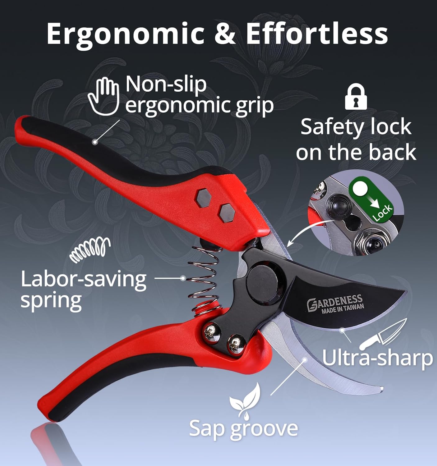 Titanium Pruning Shears, Lightweight SK5 Bypass Garden Secateurs – Easy-Grip Hand Pruners for Women, Roses, Bonsai, Trimming & Everyday Gardening, Floral & Yard Work, Arthritis Friendly