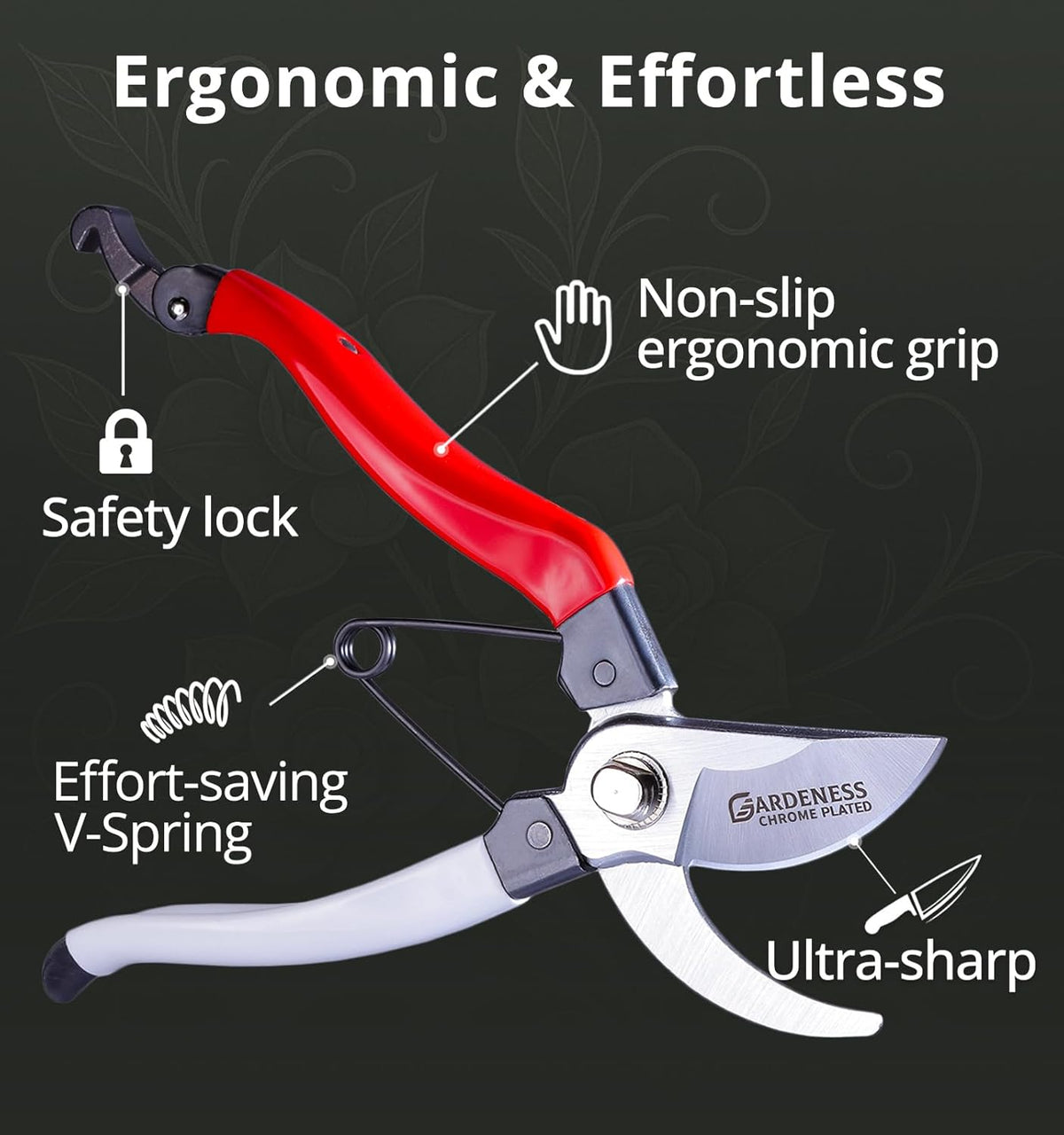 Titanium Pruning Shears, Lightweight SK5 Bypass Garden Secateurs – Easy-Grip Hand Pruners for Women, Roses, Bonsai, Trimming & Everyday Gardening, Floral & Yard Work, Arthritis Friendly