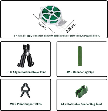 Garden Trellis Support Kit - Plant Clips & Stake Connectors, 7/16" Stake Extensions & Pipe Fixings