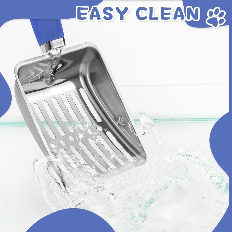 Cat Litter Scoop - Long Handle Scooper, Rustproof Stainless Steel Mesh, Non-Slip Grip, Deep Shovel Sifter for All Litter Types, Easy Clean Kitty Waste Litter for Litter Box(Black)