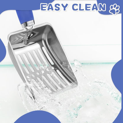 Cat Litter Scoop - Long Handle Scooper, Rustproof Stainless Steel Mesh, Non-Slip Grip, Deep Shovel Sifter for All Litter Types, Easy Clean Kitty Waste Litter for Litter Box(Black)