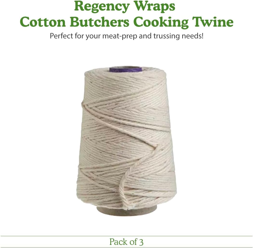 Regency Wraps Butchers Cooking Twine on Holder with Cutter, Heavy Duty, 500ft, 16 Ply, 2.4mm Food-Safe Cotton Kitchen String for Turkey Trussing, Meat Prep, Crafting