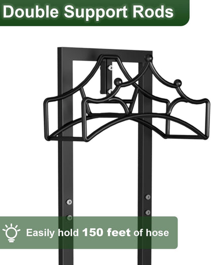 Garbuildman Garden Hose Holder with 3 Spikes, Freestanding Metal Hose Stand for Outdoor Garden, Detachable Hose Storage Rack for Lawn & Yard, Volcano Black