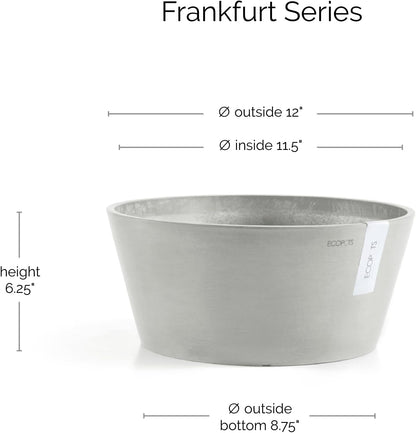 Ecopots Frankfurt Durable Modern Round Indoor/Outdoor Recycled-Based Composite Flower Pot Planter, Terracotta Color, 12"