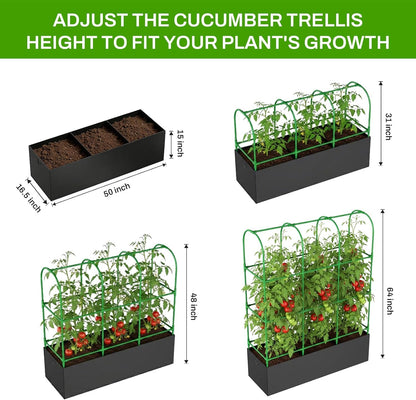 U-Shape Cucumber Trellis with Grow Bag, 64" Tall Metal Garden Trellis for Climbing Plants Outdoor, Reusable Cucumber Trellis for Raised Bed with Garden Netting for Tomatoes, Peas, Plant Vines Support