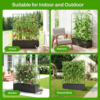U-Shape Cucumber Trellis with Grow Bag, 64" Tall Metal Garden Trellis for Climbing Plants Outdoor, Reusable Cucumber Trellis for Raised Bed with Garden Netting for Tomatoes, Peas, Plant Vines Support