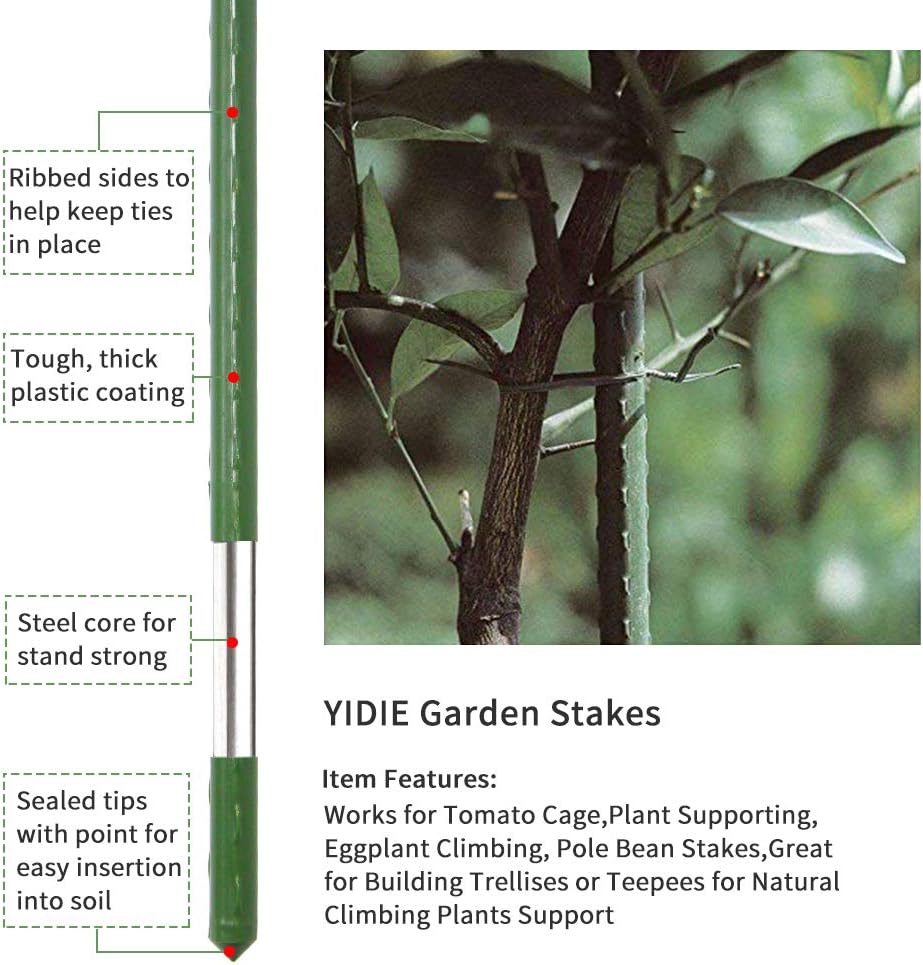Sturdy Metal Garden Plant Stakes 4 Ft Plastic Coated Steel Plant Sticks,Pack of 25