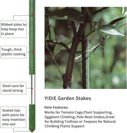 Sturdy Metal Garden Plant Stakes 4 Ft Plastic Coated Steel Plant Sticks,Pack of 25